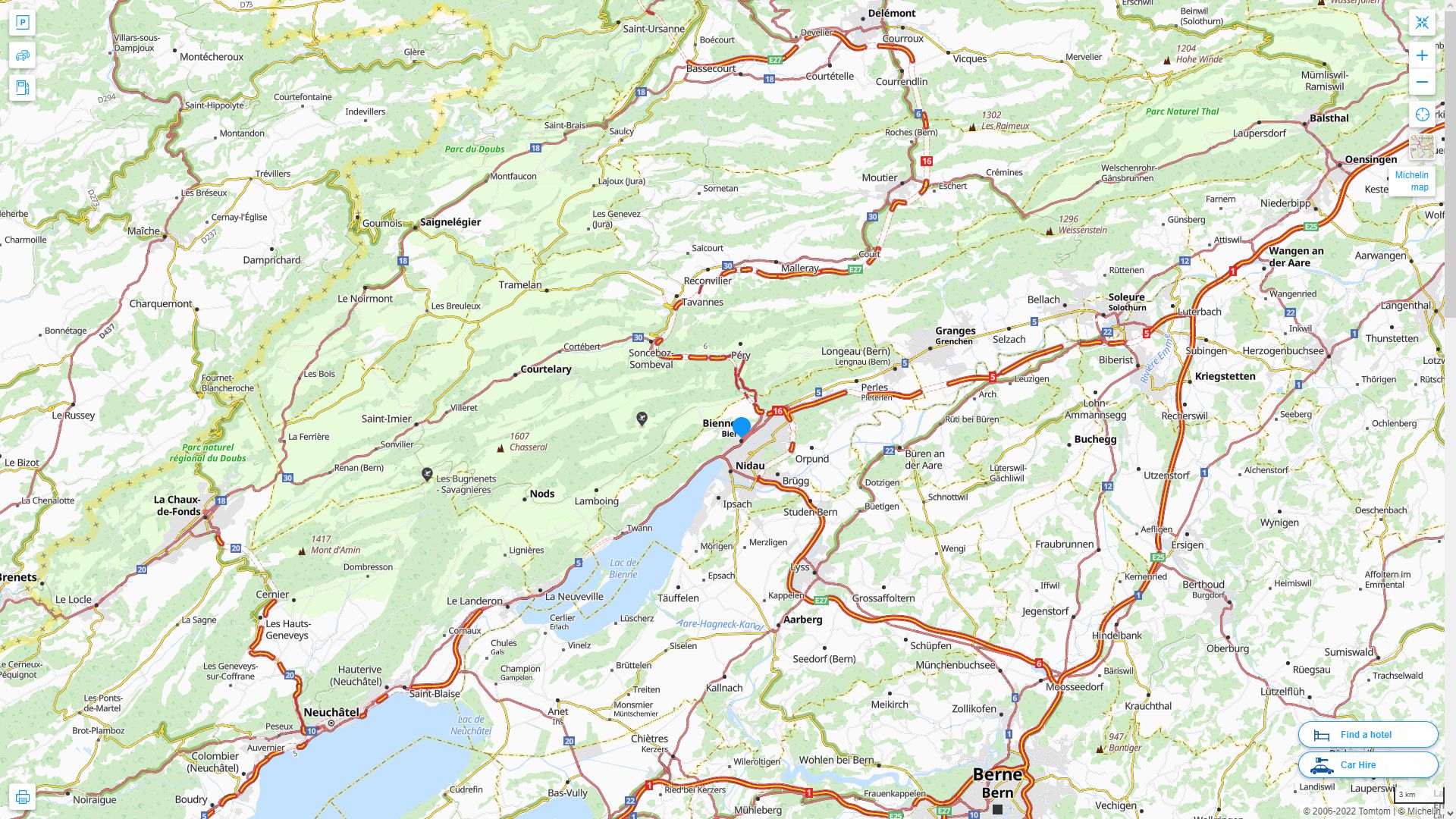 Biel Bienne Suisse Autoroute et carte routiere